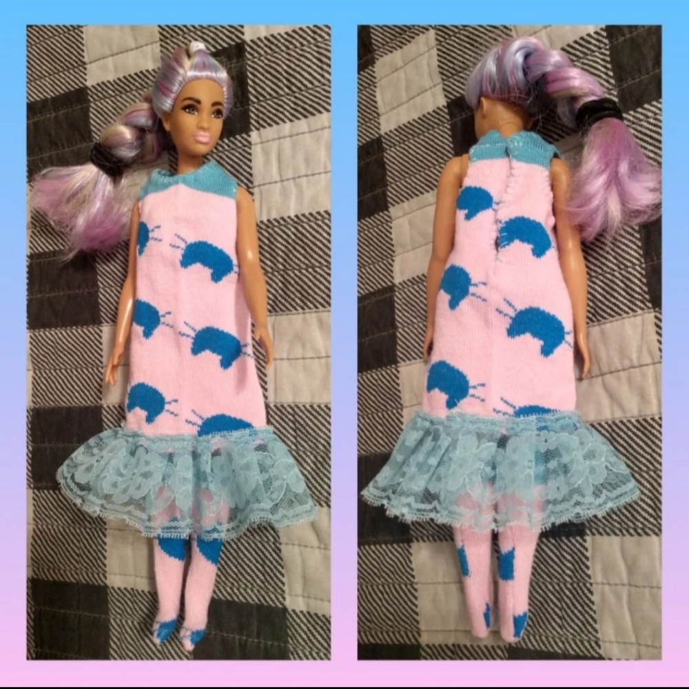 Handmade (Curvy) Barbie 3 pc outfit pink kitties original